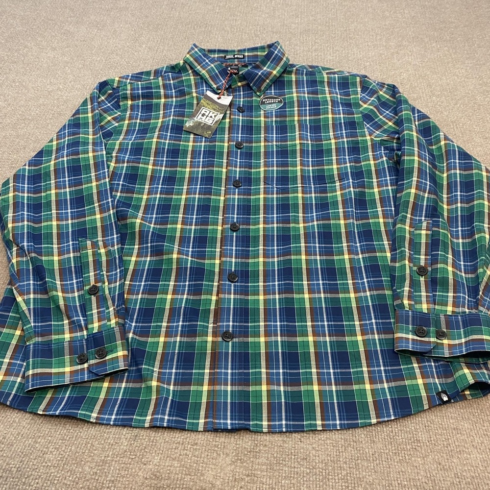 Alaskan Hardgear Shirt Mens XL Blue Plaid Midnight Sun Long Sleeve Button Front